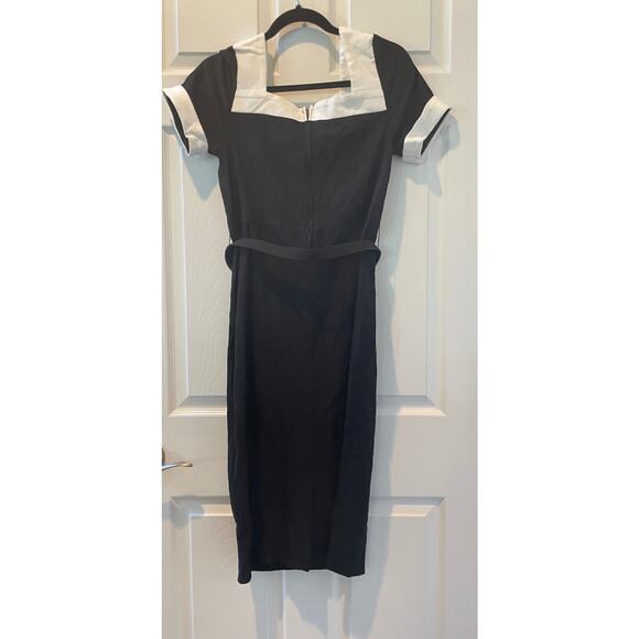 Unique Vintage Sweetheart Black Wiggle Dress Pin up Retro !950sSz L #26 - Picture 1 of 5